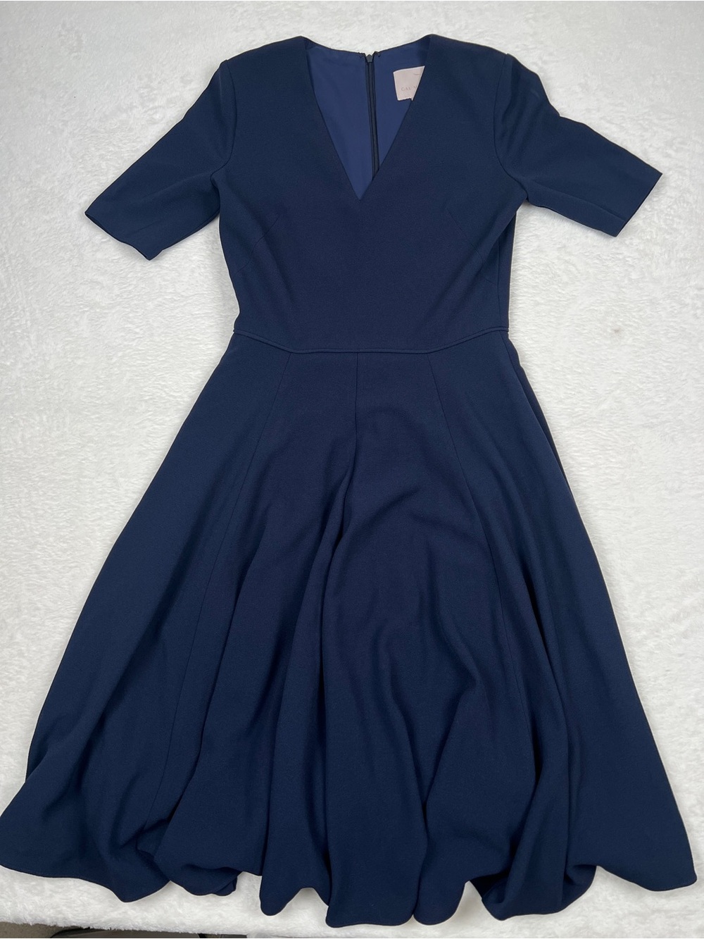 Gal Meets Glam Edith City Crepe Fit & Flare Midi Dress Navy Size 4 NWOT